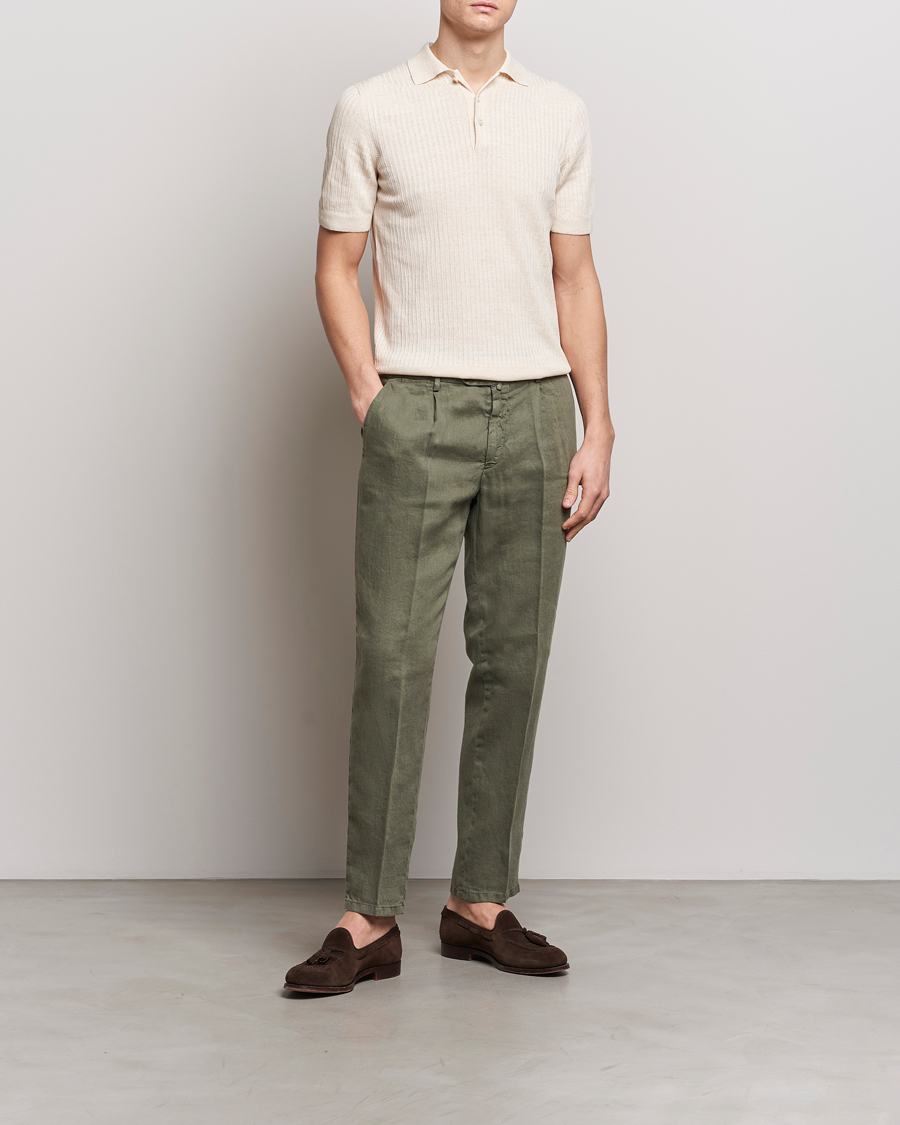 Herr | Byxor | Briglia 1949 | Pleated Linen Trousers Olive