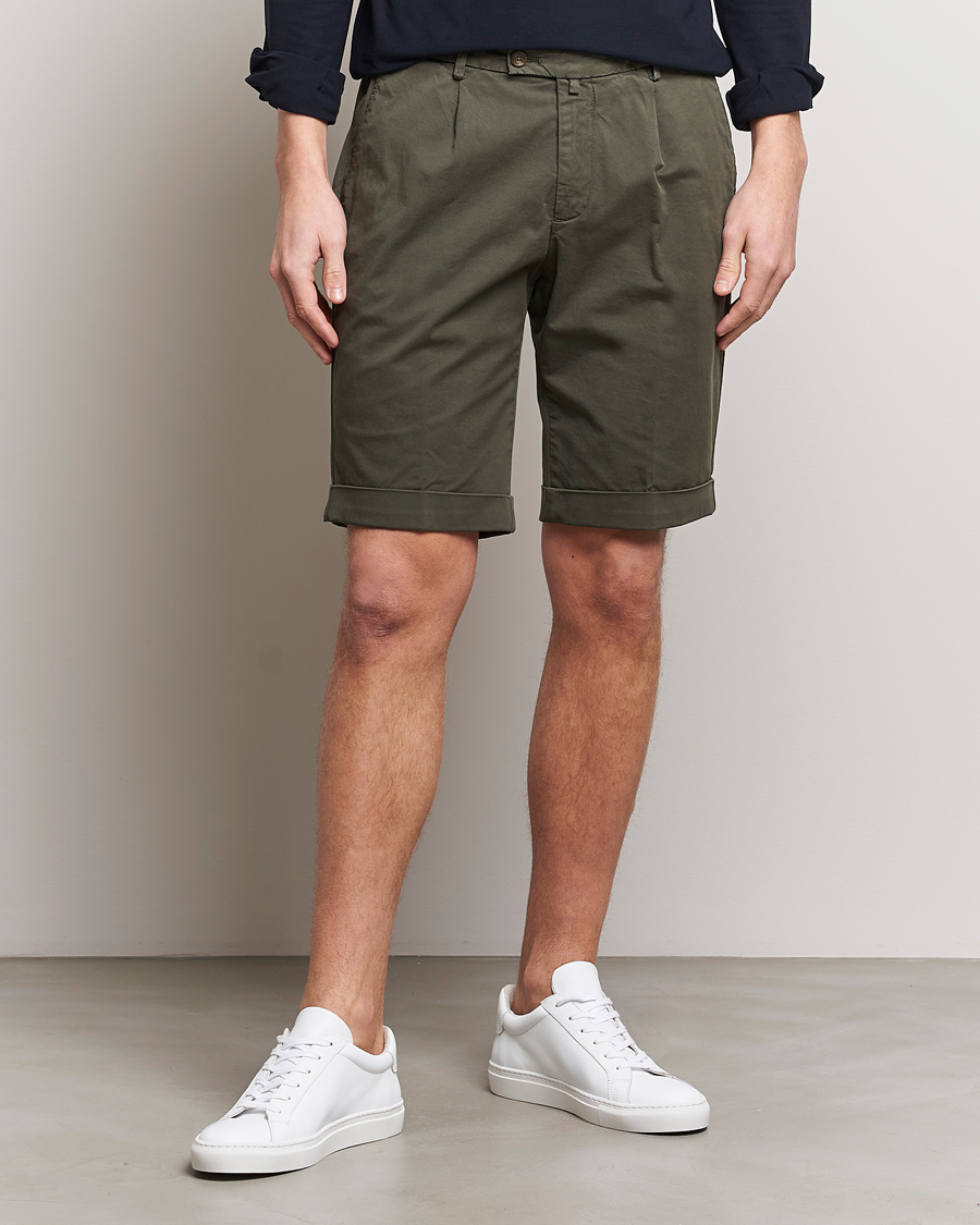 Herr | Kläder | Briglia 1949 | Pleated Cotton Shorts Olive