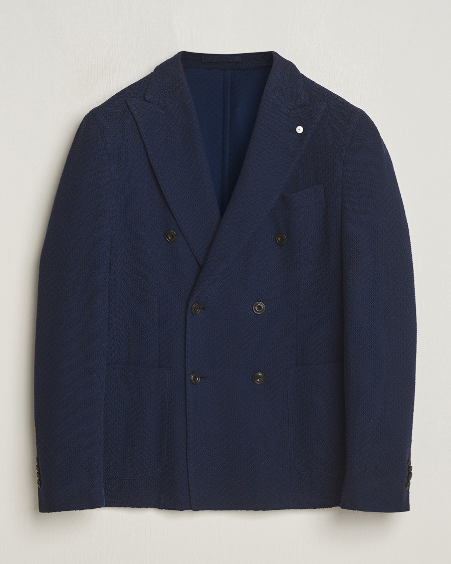 Herr | Kavajer | L.B.M. 1911 | Double Breasted Jersey Punto Blazer Navy