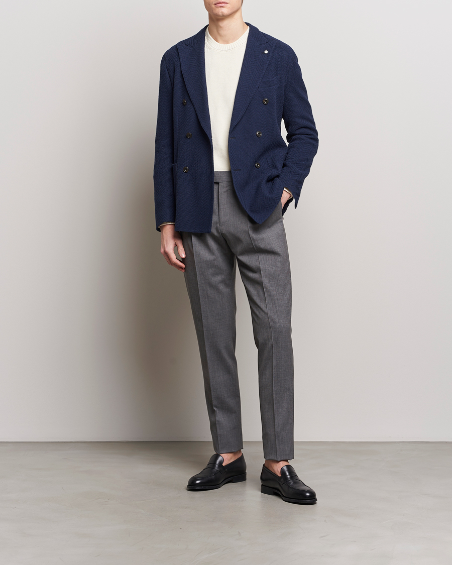 Herr | Kavajer | L.B.M. 1911 | Double Breasted Jersey Punto Blazer Navy
