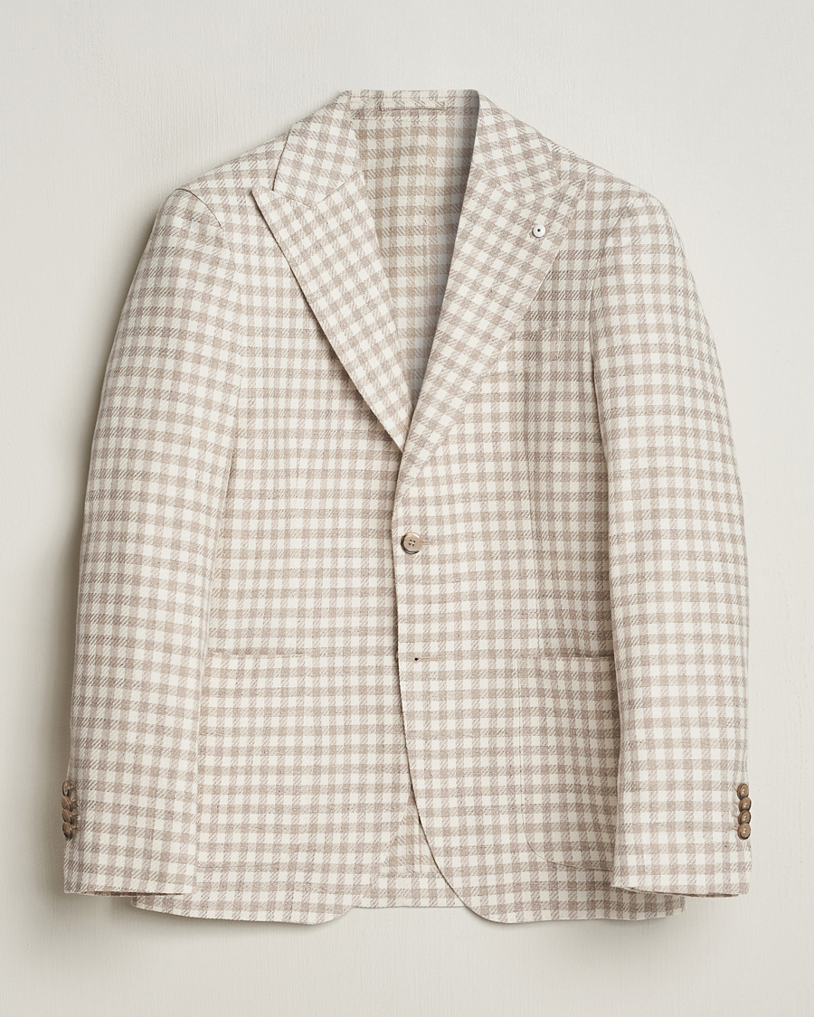 Herr | Kavajer | L.B.M. 1911 | Checked Cotton Peak Lapel Blazer Beige