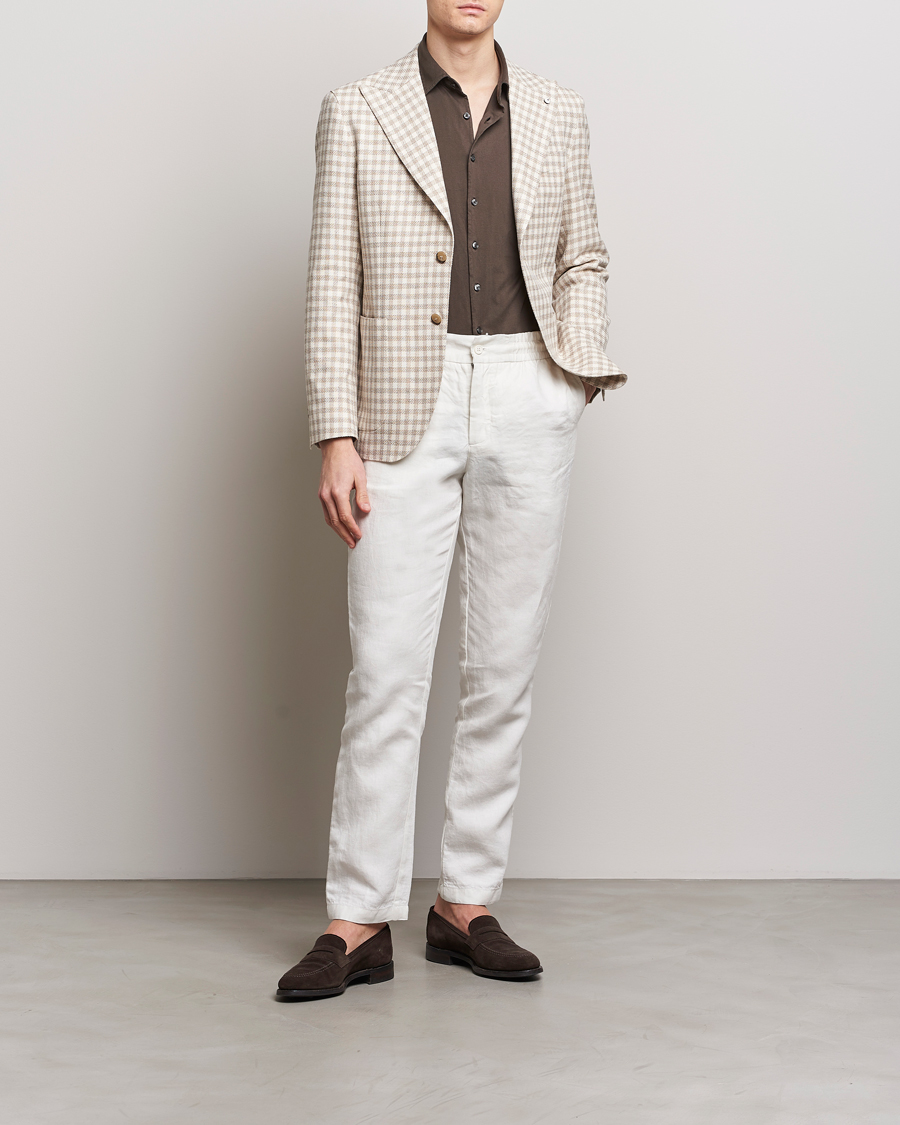Herr | Kavajer | L.B.M. 1911 | Checked Cotton Peak Lapel Blazer Beige
