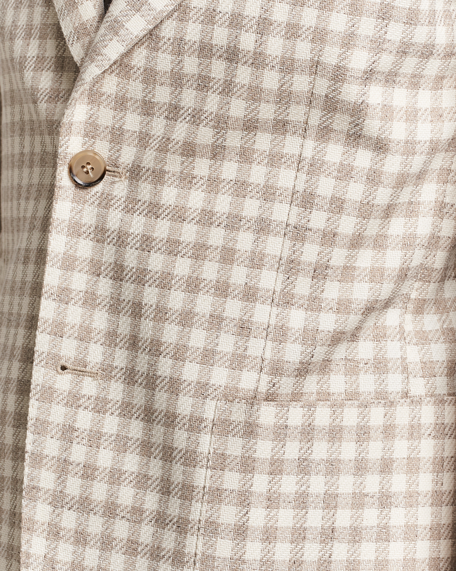 Herr | Kavajer | L.B.M. 1911 | Checked Cotton Peak Lapel Blazer Beige