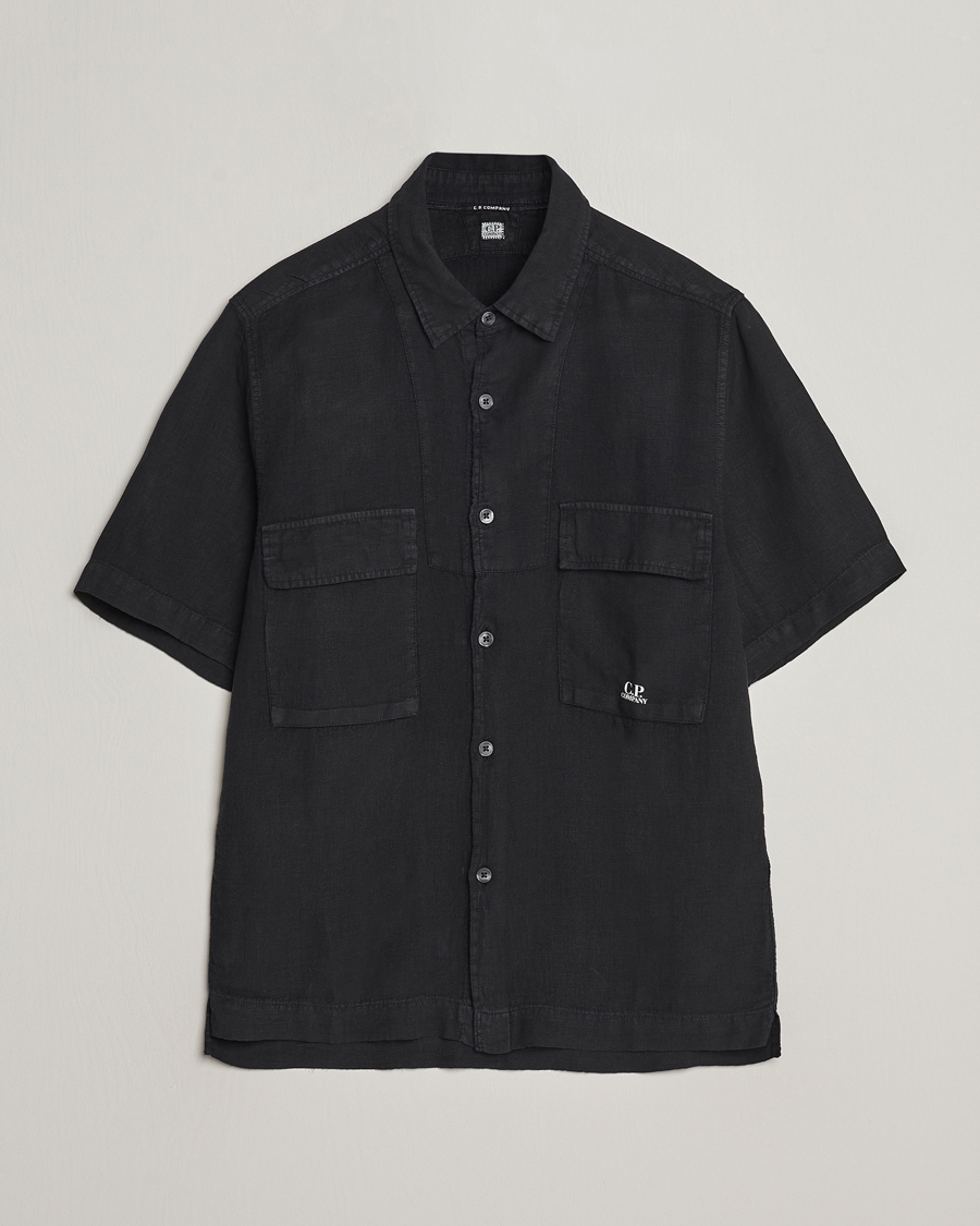 Herr | Skjortor | C.P. Company | Short Sleeve Linen Shirt Black