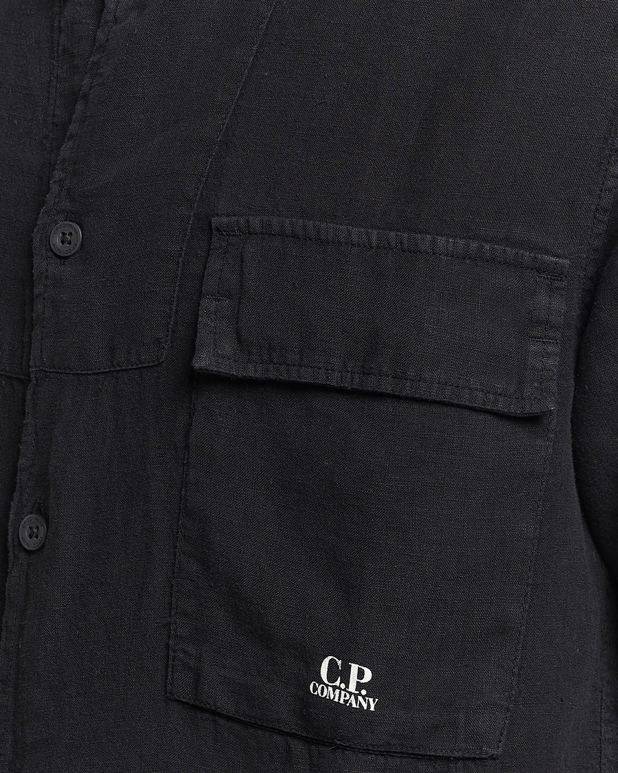 Herr | Skjortor | C.P. Company | Short Sleeve Linen Shirt Black