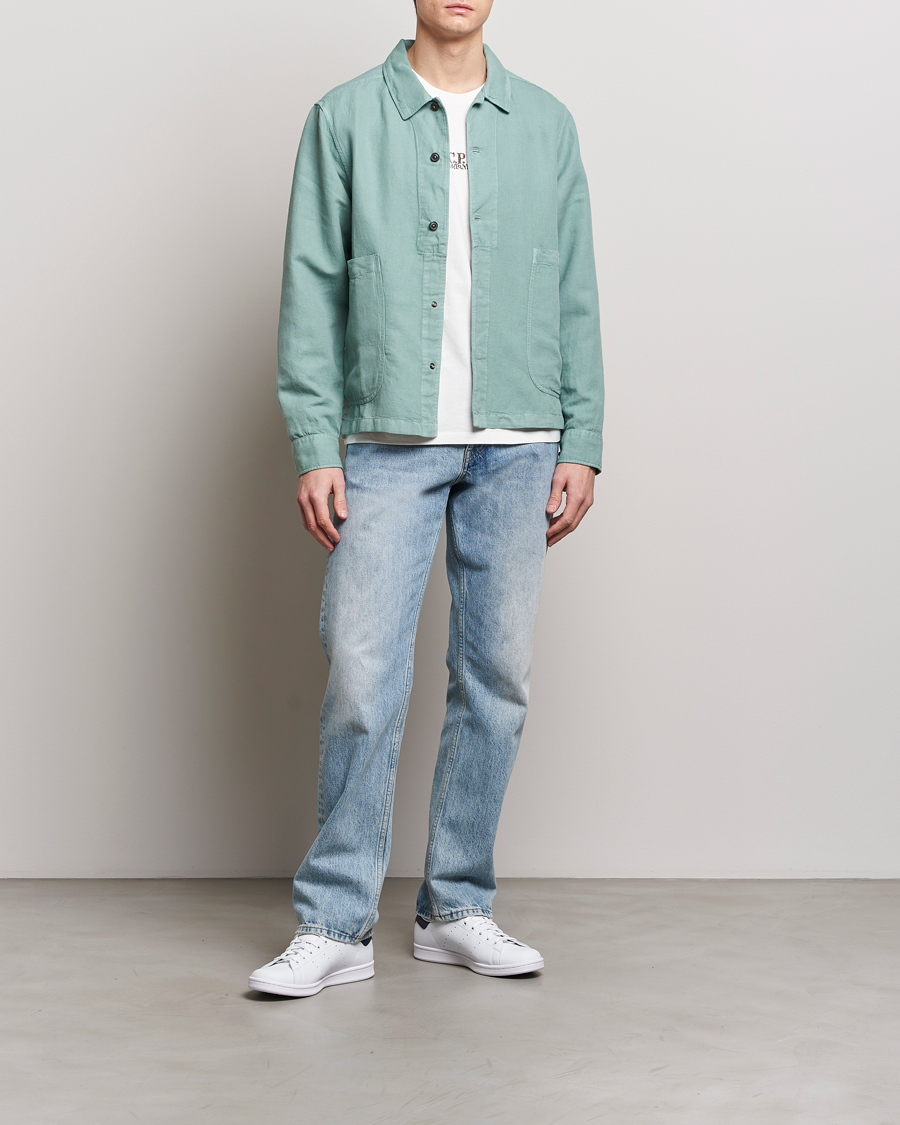 Herr |  | C.P. Company | Broken Linen/Cotton Overshirt Light Green