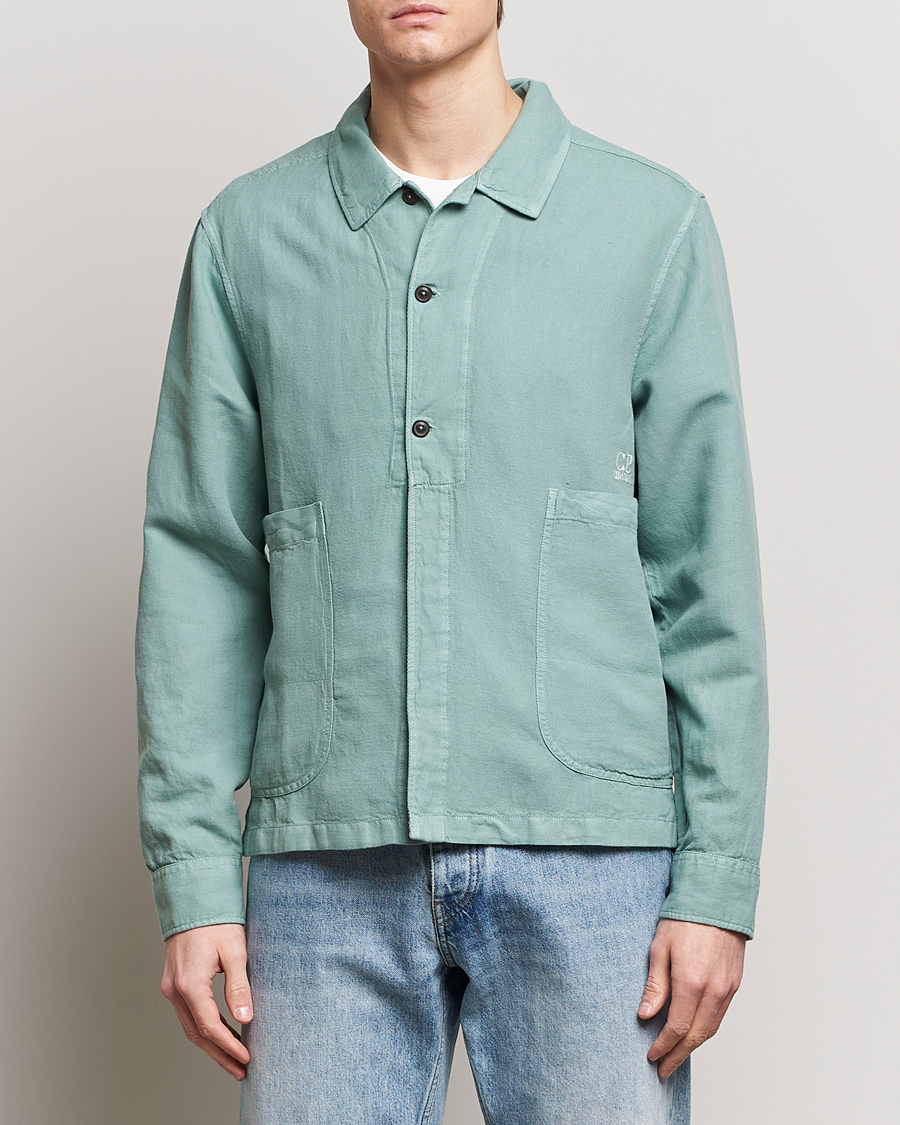 Herr | Kläder | C.P. Company | Broken Linen/Cotton Overshirt Light Green