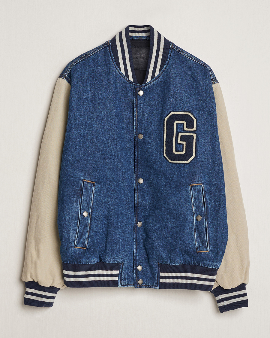 Herr | Jackor | GANT | Denim Varsity Jacket Dark Blue Worn In
