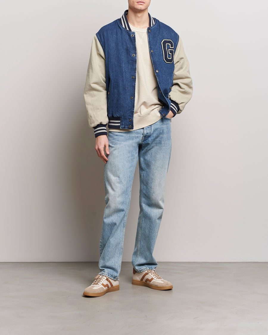 Herr | Jackor | GANT | Denim Varsity Jacket Dark Blue Worn In