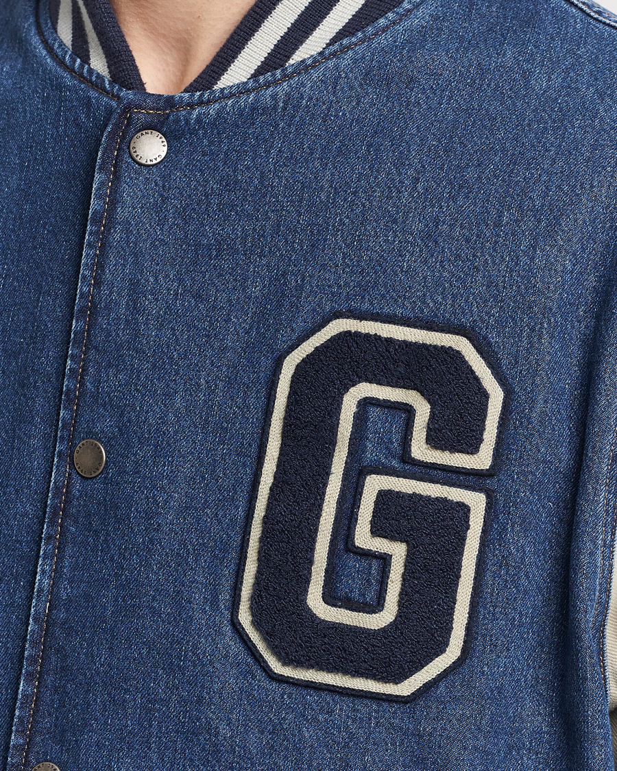 Herr | Jackor | GANT | Denim Varsity Jacket Dark Blue Worn In