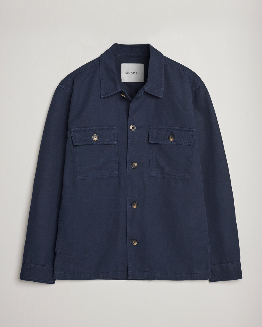 Herr | Skjortor | GANT | Linen/Cotton Twill Overshirt Marine