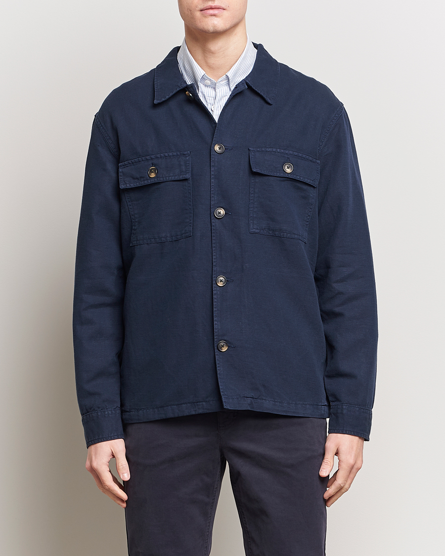 Herre | GANT | GANT | Linen/Cotton Twill Overshirt Marine