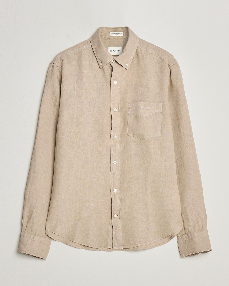 Herr | Skjortor | GANT | Regular Fit Garment Dyed Linen Shirt Concrete Beige