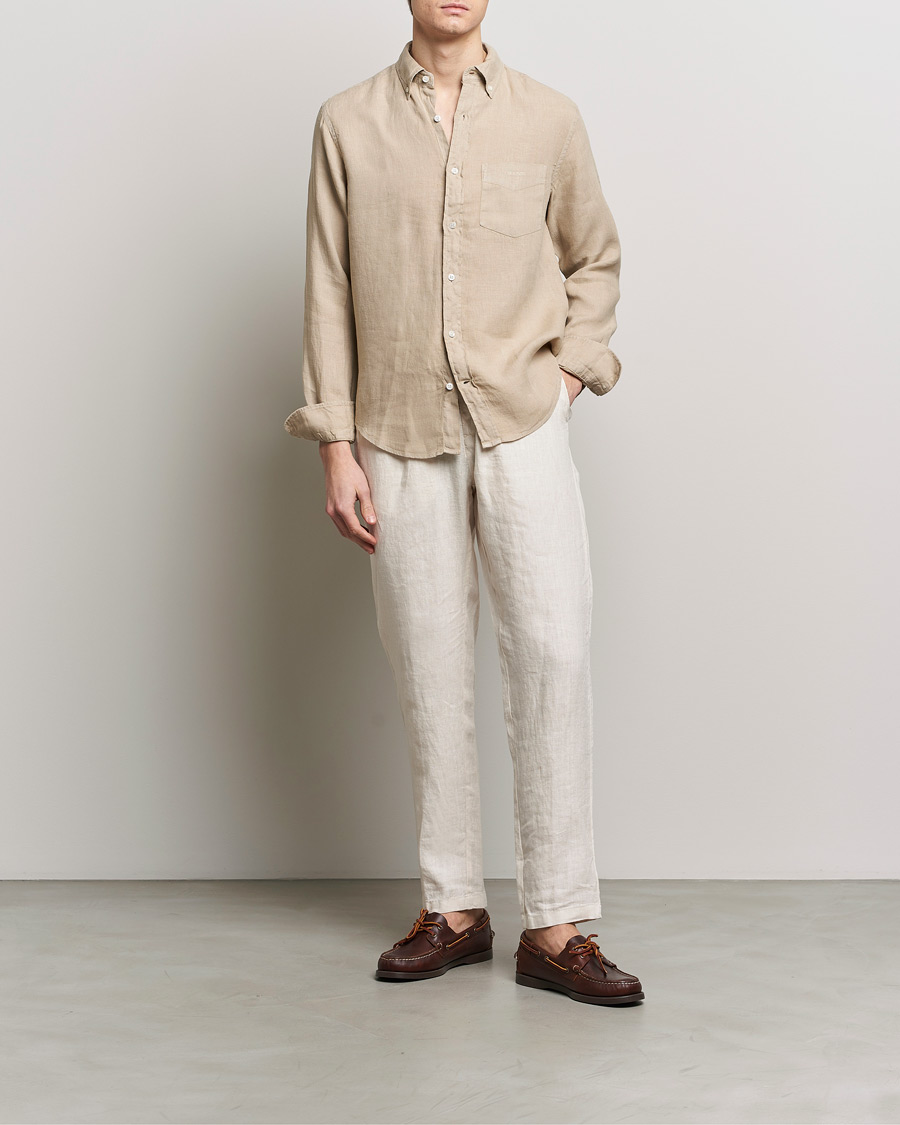 Herr | Skjortor | GANT | Regular Fit Garment Dyed Linen Shirt Concrete Beige