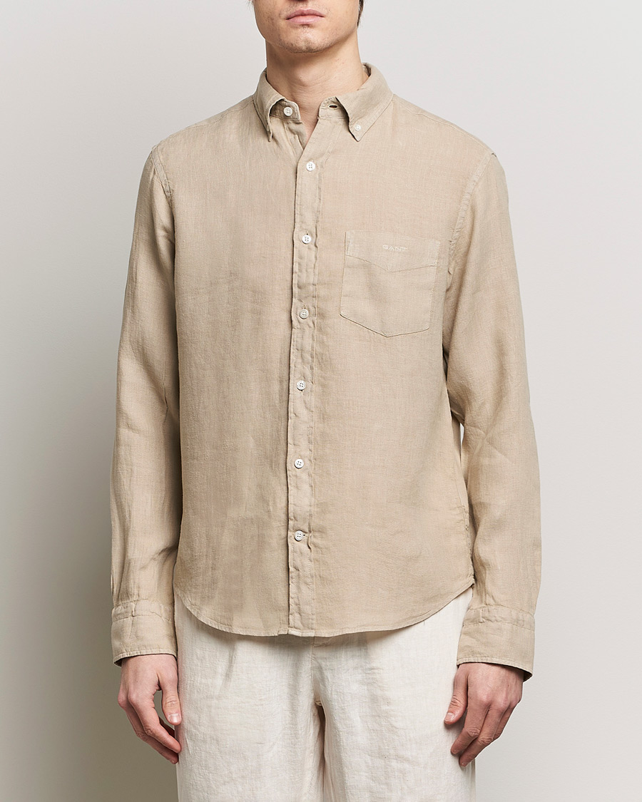 Herr | Lojalitetserbjudande | GANT | Regular Fit Garment Dyed Linen Shirt Concrete Beige
