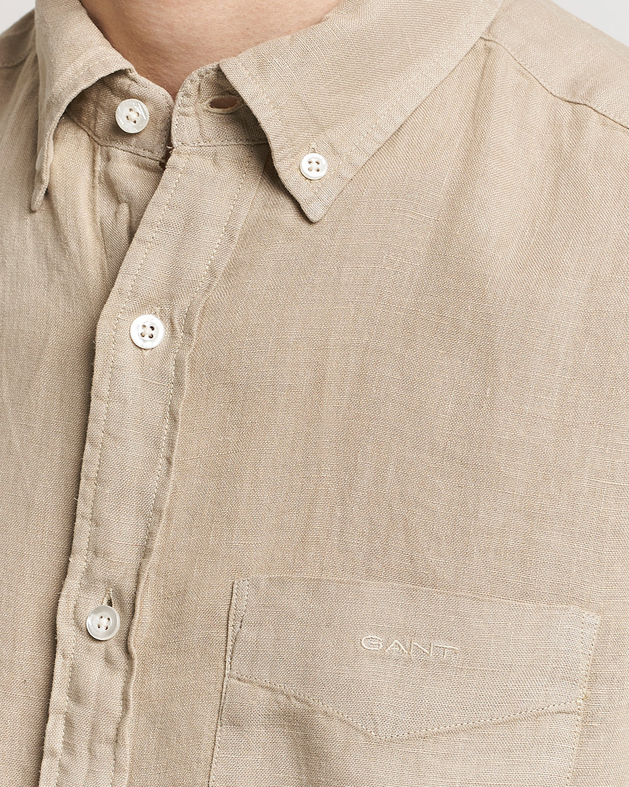 Herr | Skjortor | GANT | Regular Fit Garment Dyed Linen Shirt Concrete Beige