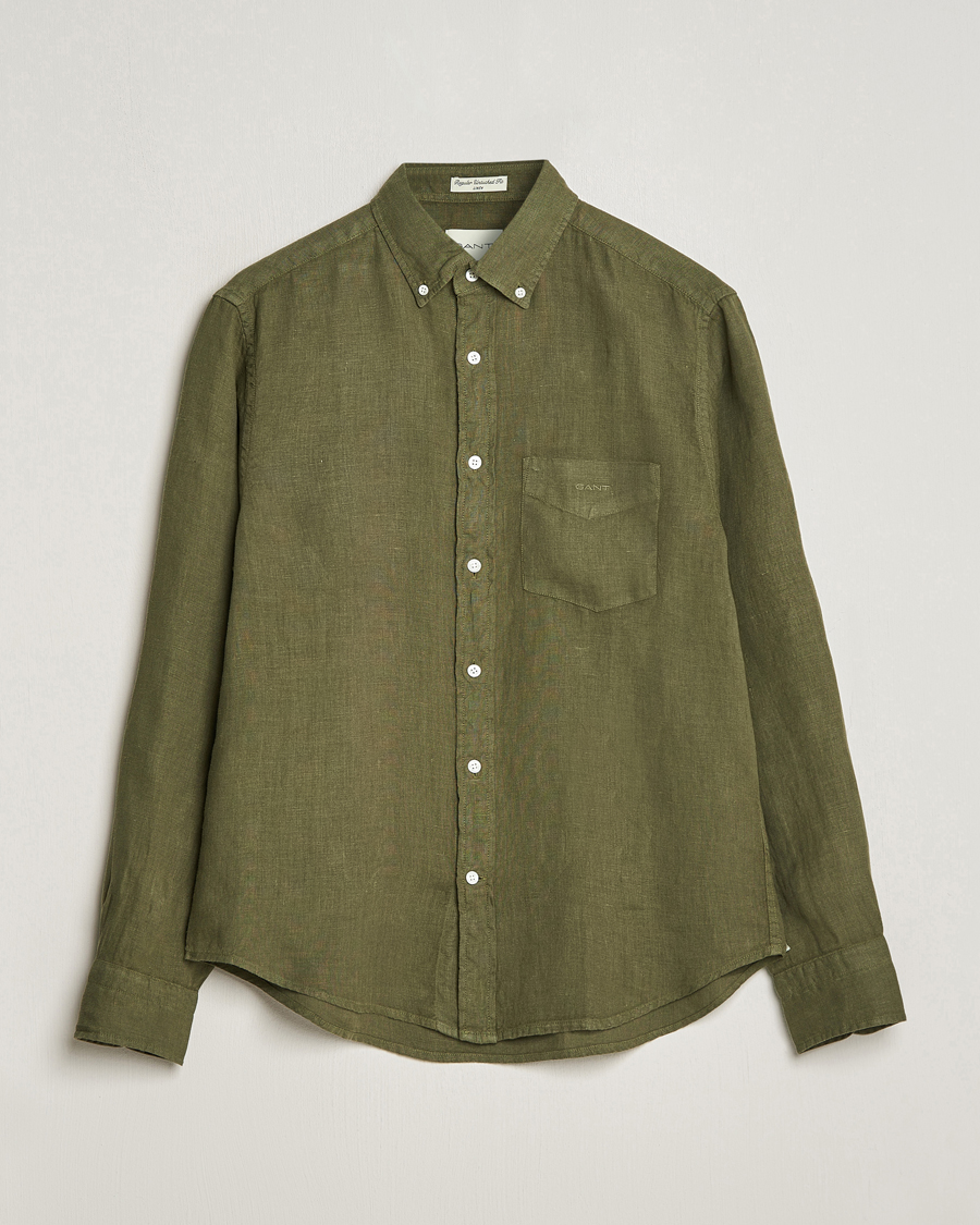 Herr | Skjortor | GANT | Regular Fit Garment Dyed Linen Shirt Juniper Green