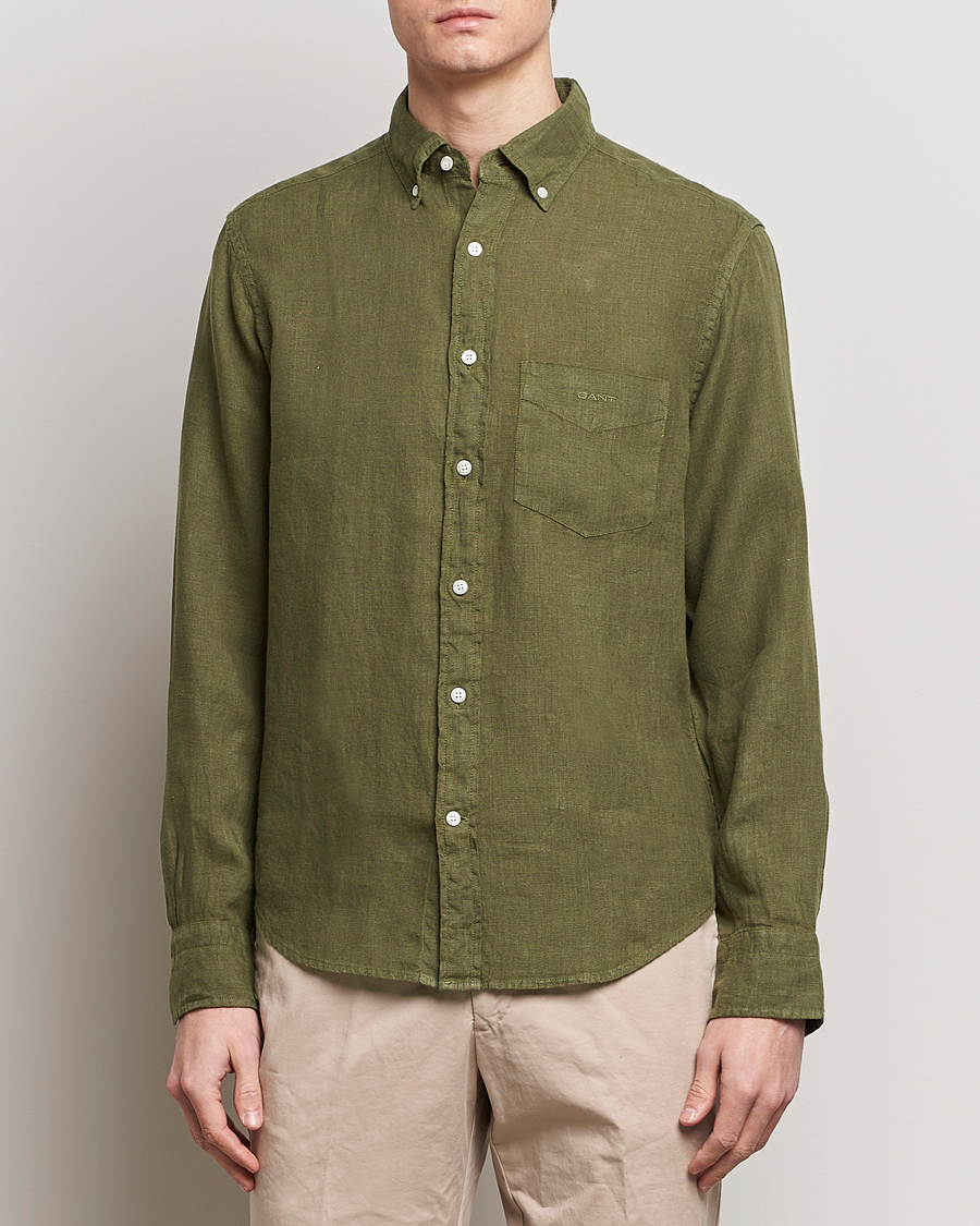 Herr | GANT | GANT | Regular Fit Garment Dyed Linen Shirt Juniper Green