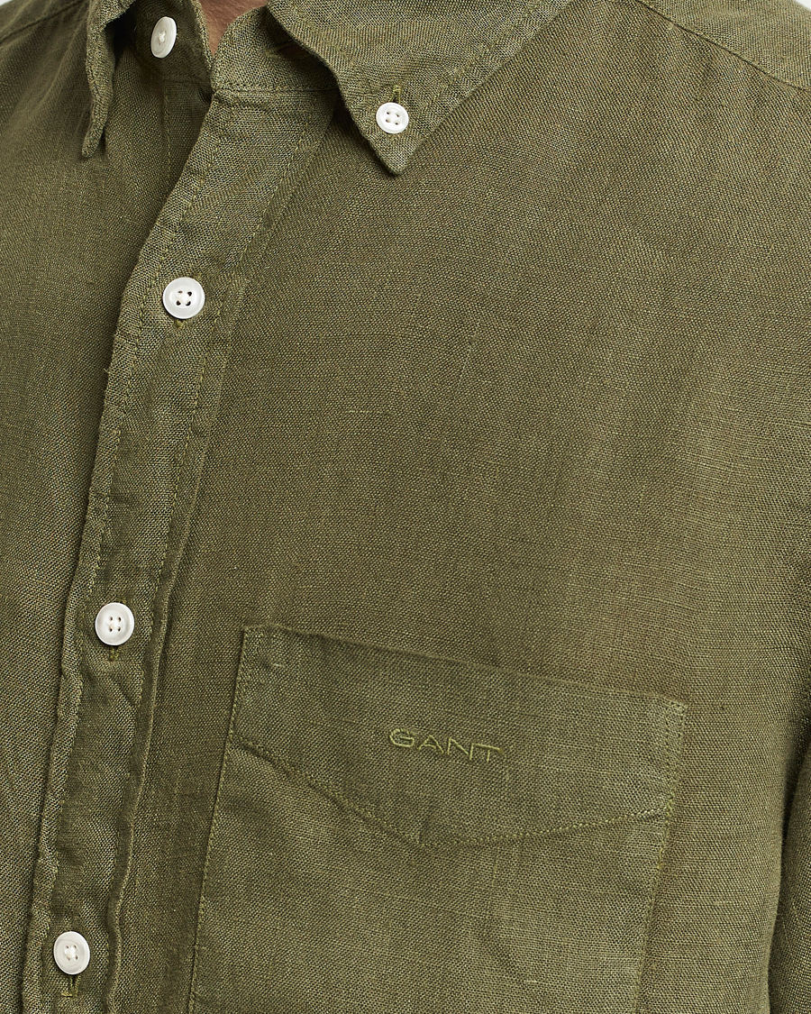 Herr | Skjortor | GANT | Regular Fit Garment Dyed Linen Shirt Juniper Green
