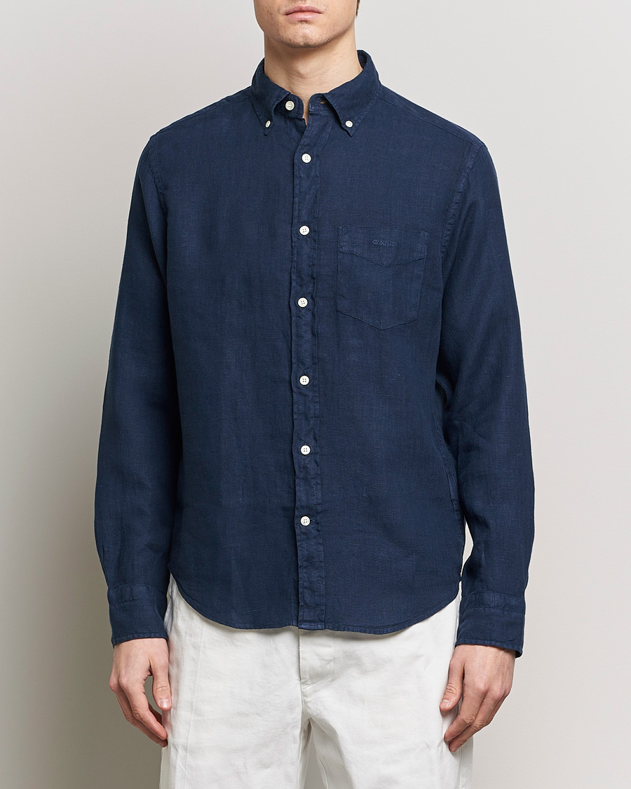 Herr |  | GANT | Regular Fit Garment Dyed Linen Shirt Marine