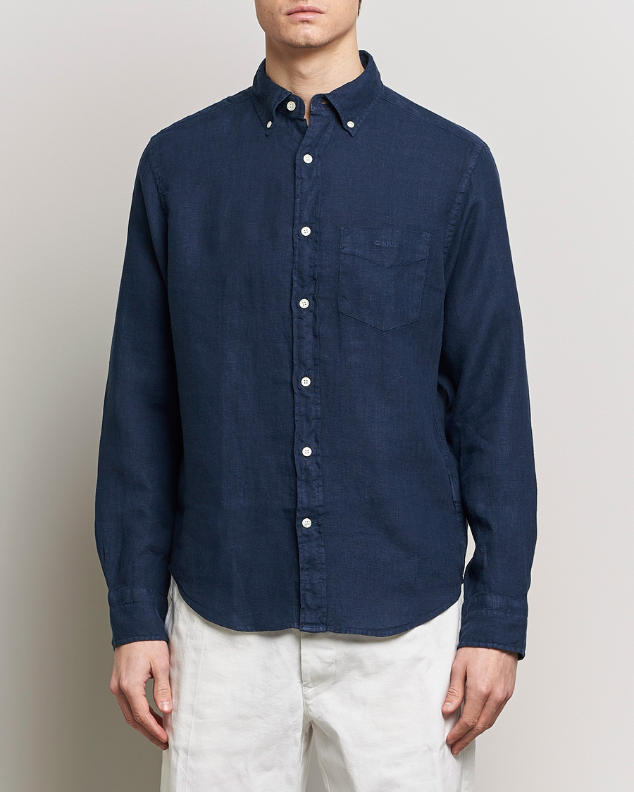 Herr | Kläder | GANT | Regular Fit Garment Dyed Linen Shirt Marine