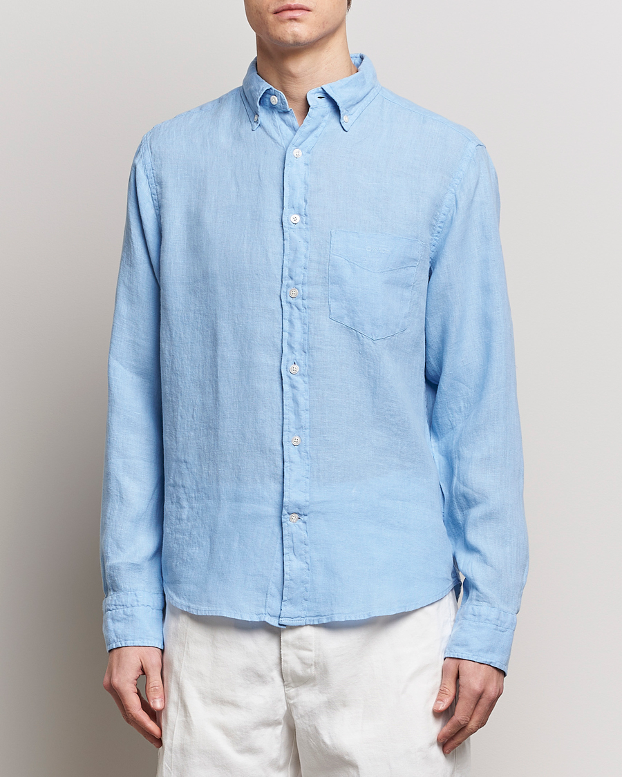 Herr | Casual | GANT | Regular Fit Garment Dyed Linen Shirt Capri Blue