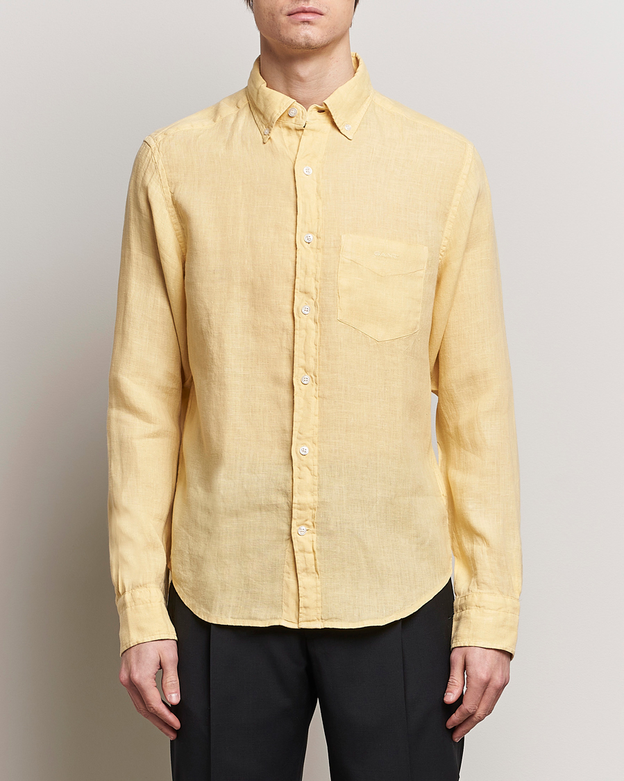 Herr | Kläder | GANT | Regular Fit Garment Dyed Linen Shirt Dusty Yellow