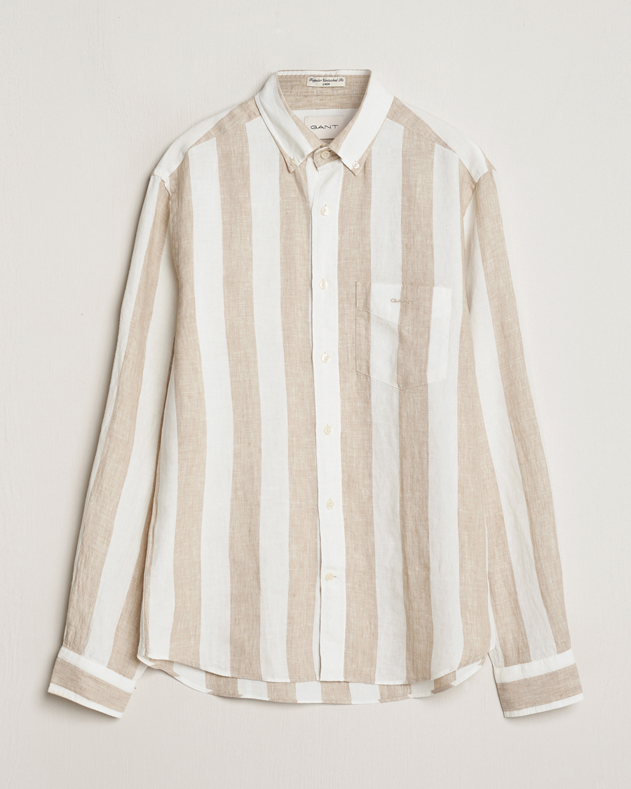 Herr | Skjortor | GANT | Regular Fit Bold Stripe Linen Shirt Beige/White