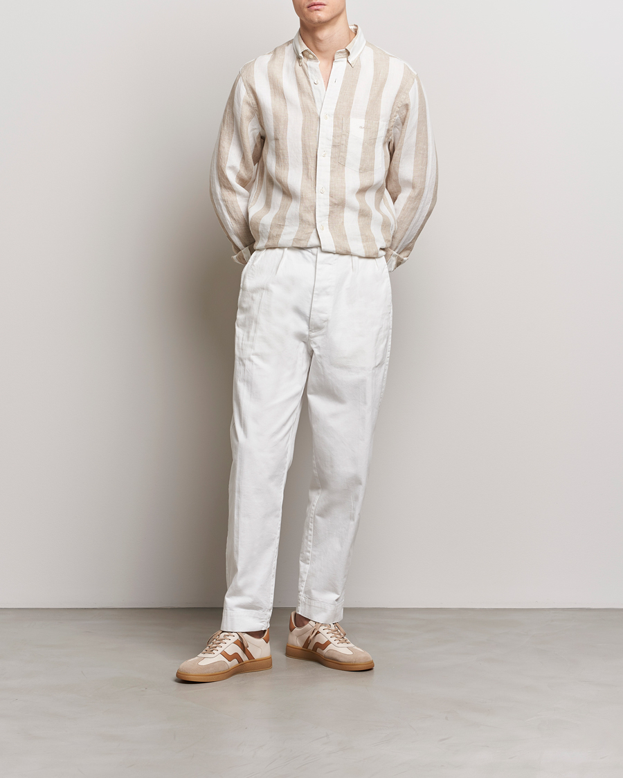 Herr | Skjortor | GANT | Regular Fit Bold Stripe Linen Shirt Beige/White