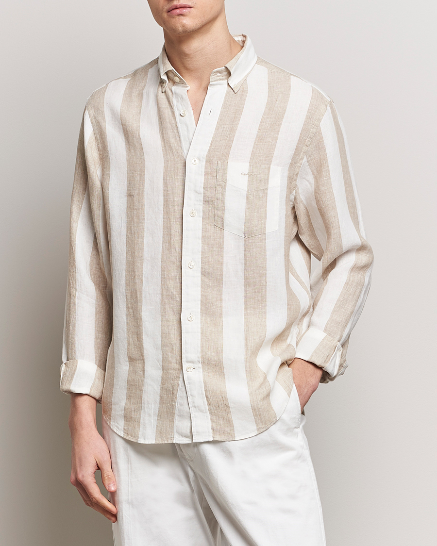 Herr |  | GANT | Regular Fit Bold Stripe Linen Shirt Beige/White
