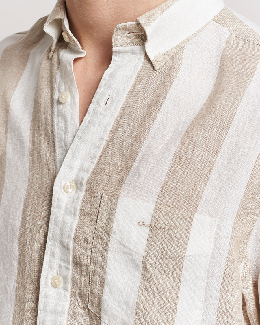 Herr | Skjortor | GANT | Regular Fit Bold Stripe Linen Shirt Beige/White