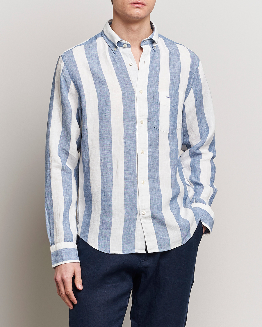 Herr | Preppy Authentic | GANT | Regular Fit Bold Stripe Linen Shirt Blue/White