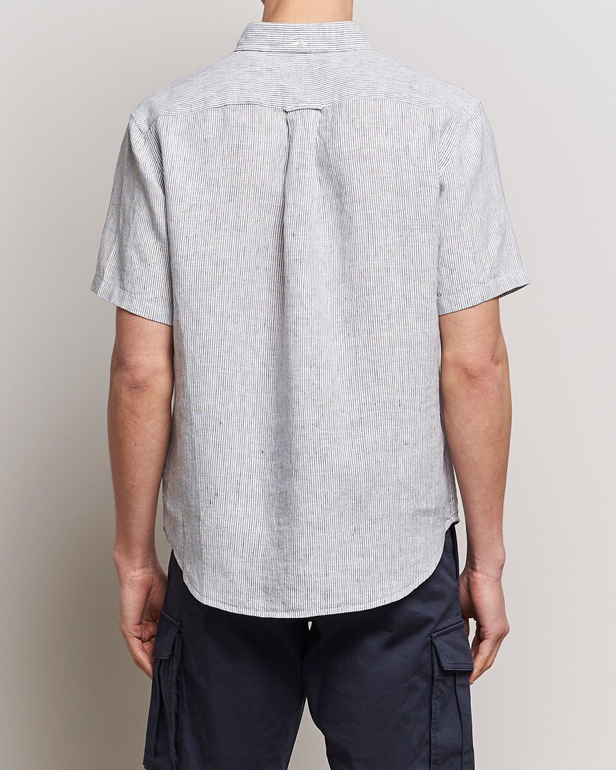 Herr | Skjortor | GANT | Regular Fit Striped Linen Short Sleeve Shirt White/Blue