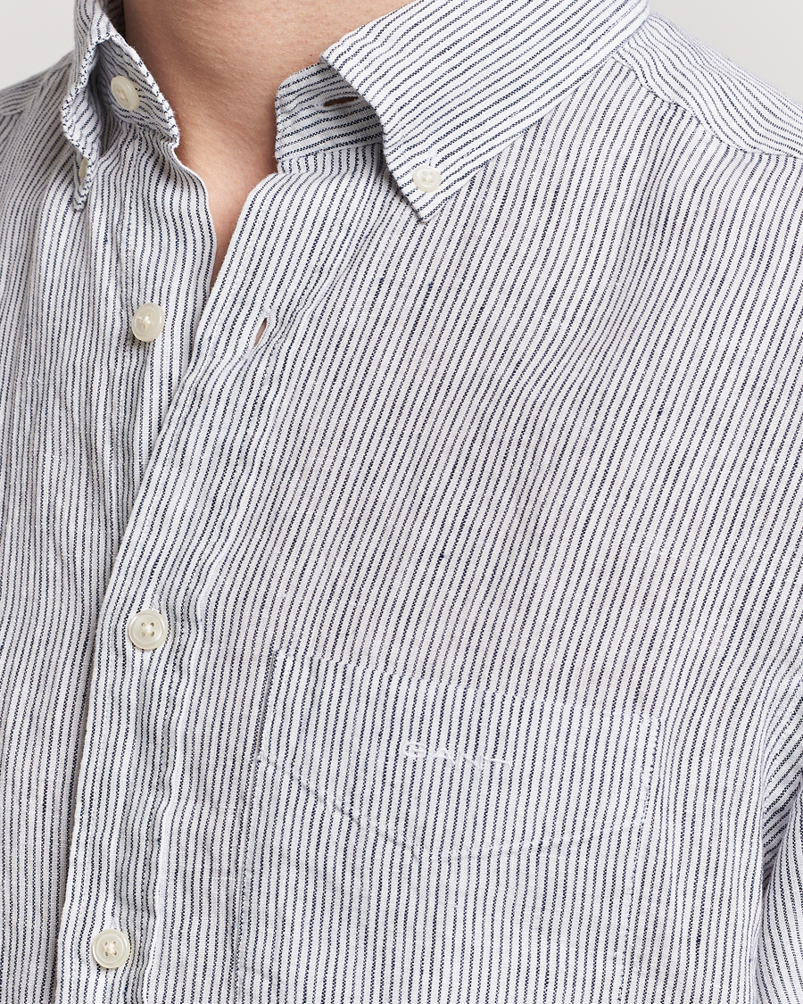 Herr | Skjortor | GANT | Regular Fit Striped Linen Short Sleeve Shirt White/Blue