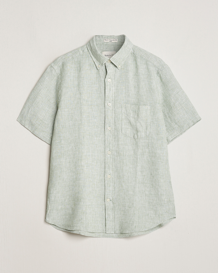 Herr | Skjortor | Gant | Regular Fit Striped Linen Short Sleeve Shirt Green/White
