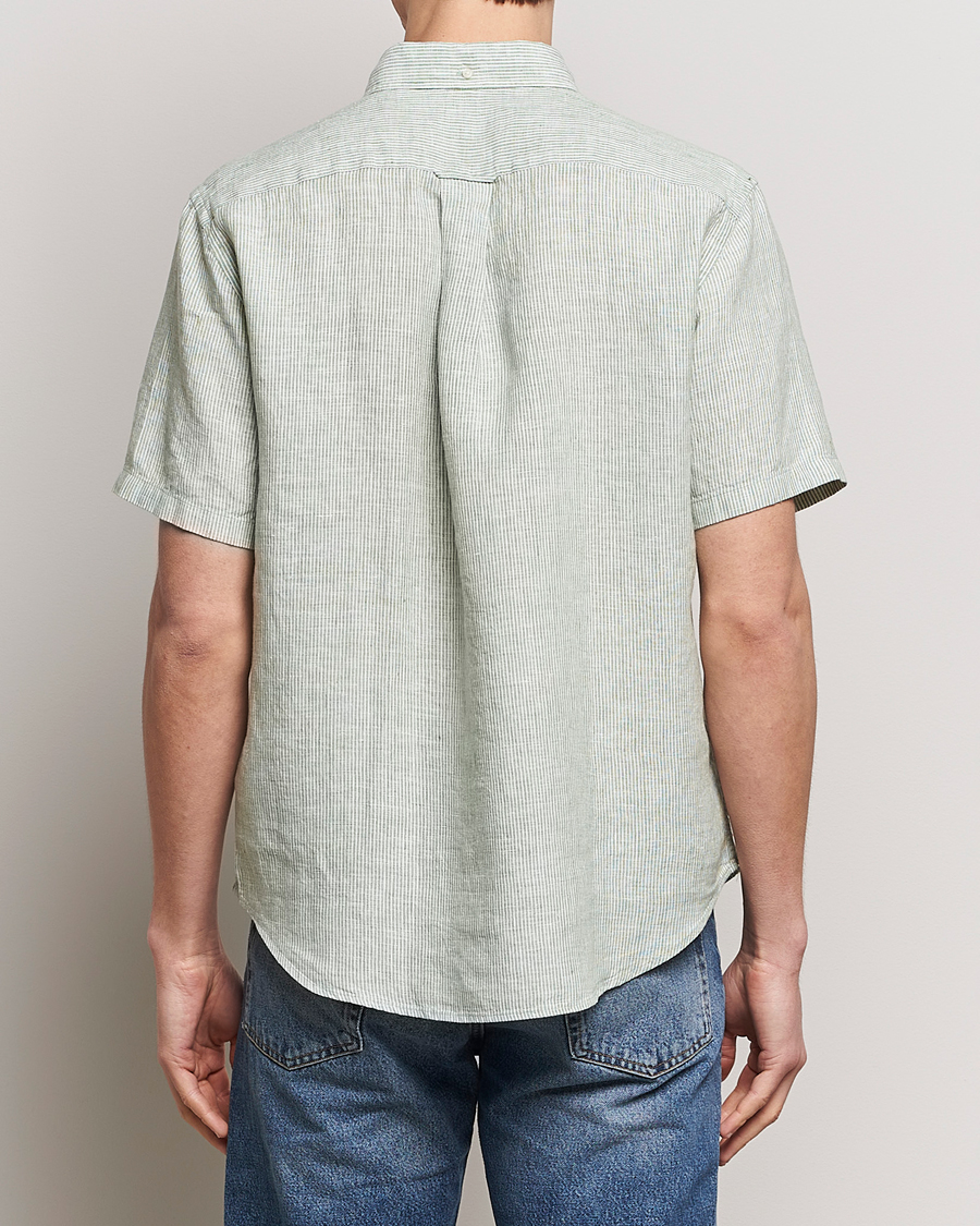 Herr | Skjortor | Gant | Regular Fit Striped Linen Short Sleeve Shirt Green/White