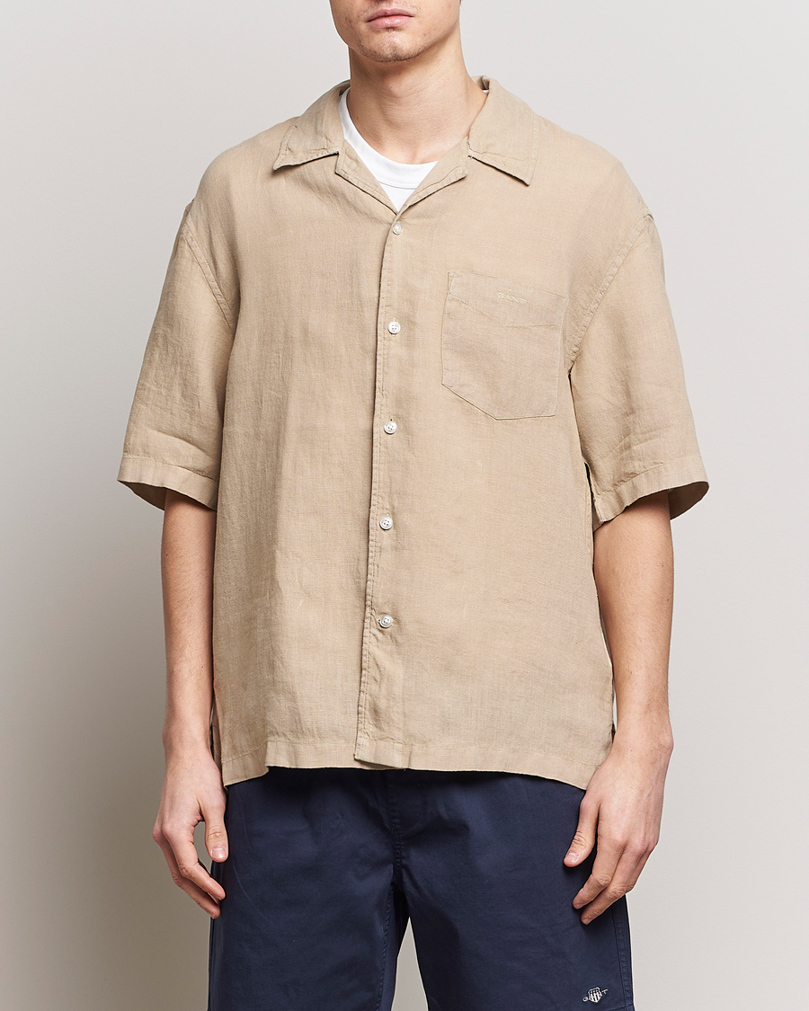 Herr | Casual | GANT | Relaxed Fit Linen Resort Short Sleeve Shirt Concrete Beige