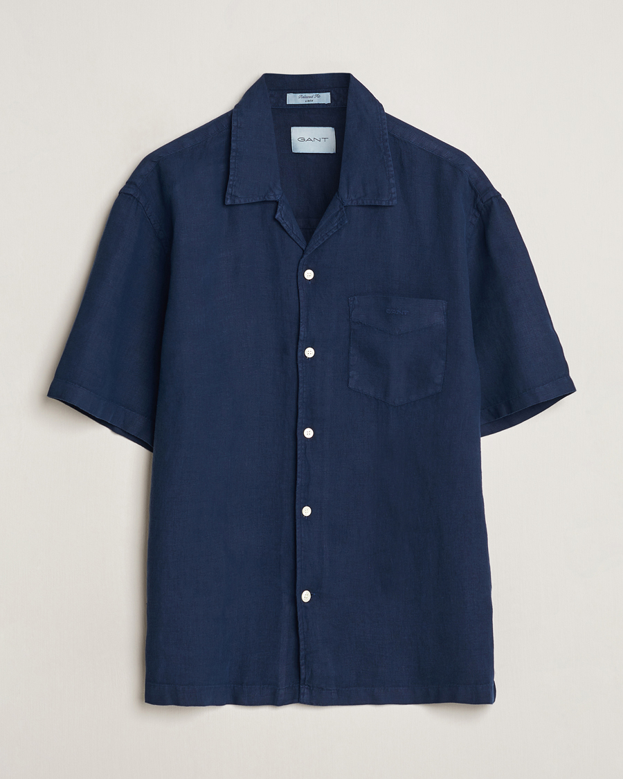 Herr | Skjortor | GANT | Relaxed Fit Linen Resort Short Sleeve Shirt Marine