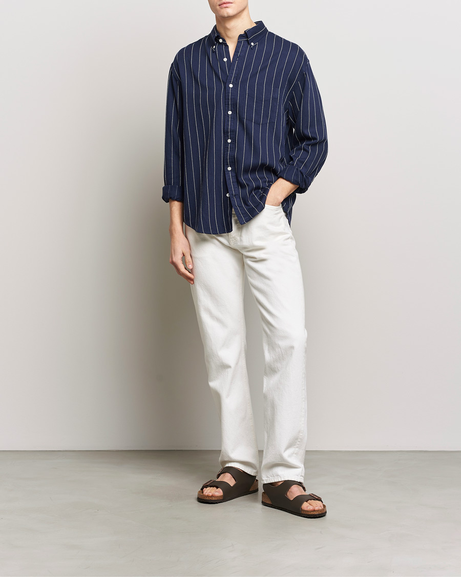 Herr | Skjortor | GANT | Relaxed Fit Slub Striped Shirt Classic Blue