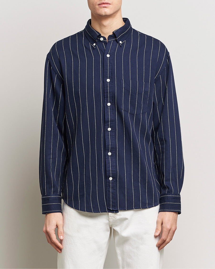 Herr | Skjortor | GANT | Relaxed Fit Slub Striped Shirt Classic Blue