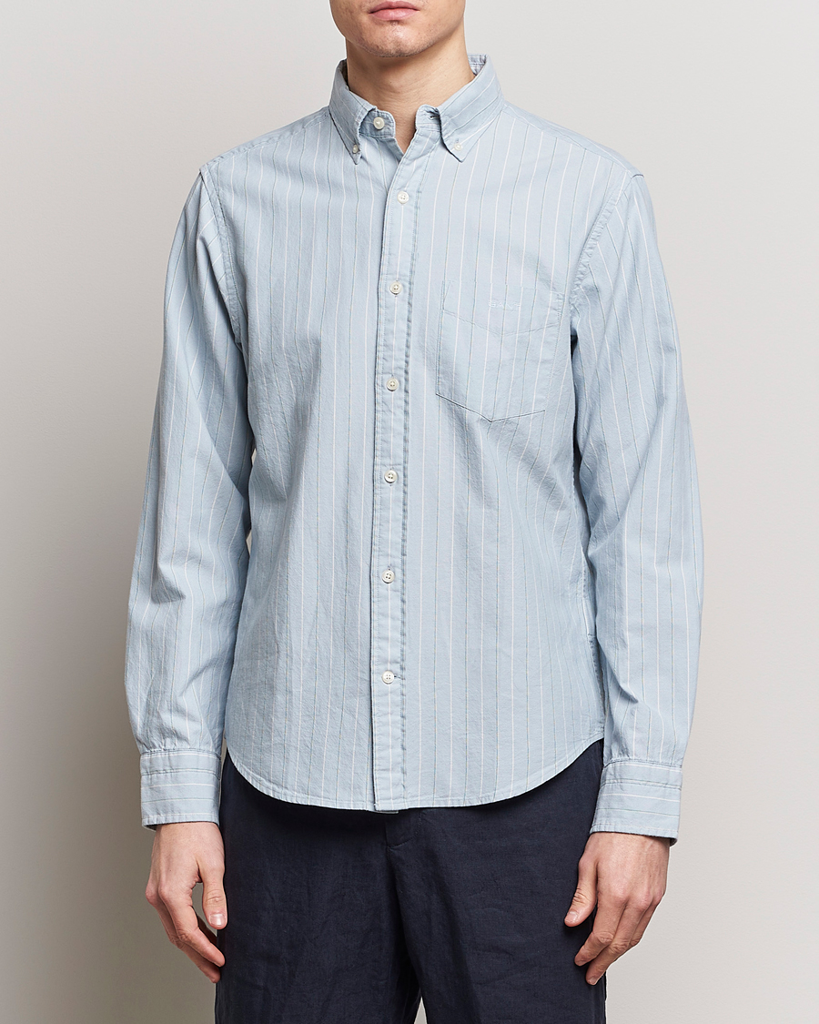Herr | Oxfordskjortor | GANT | Regular Fit Archive Striped Oxford Shirt Dove Blue