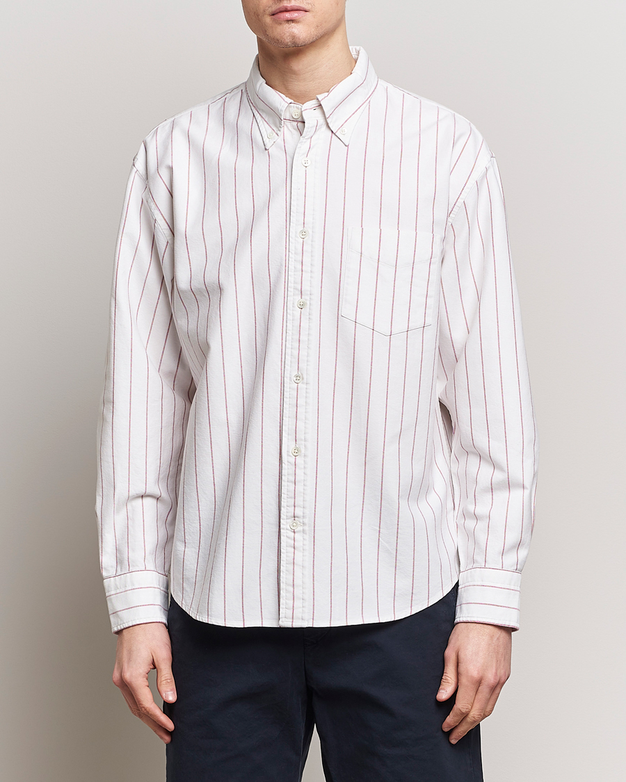 Herr | Kläder | GANT | Relaxed Fit Heritage Striped Oxford Shirt White/Red