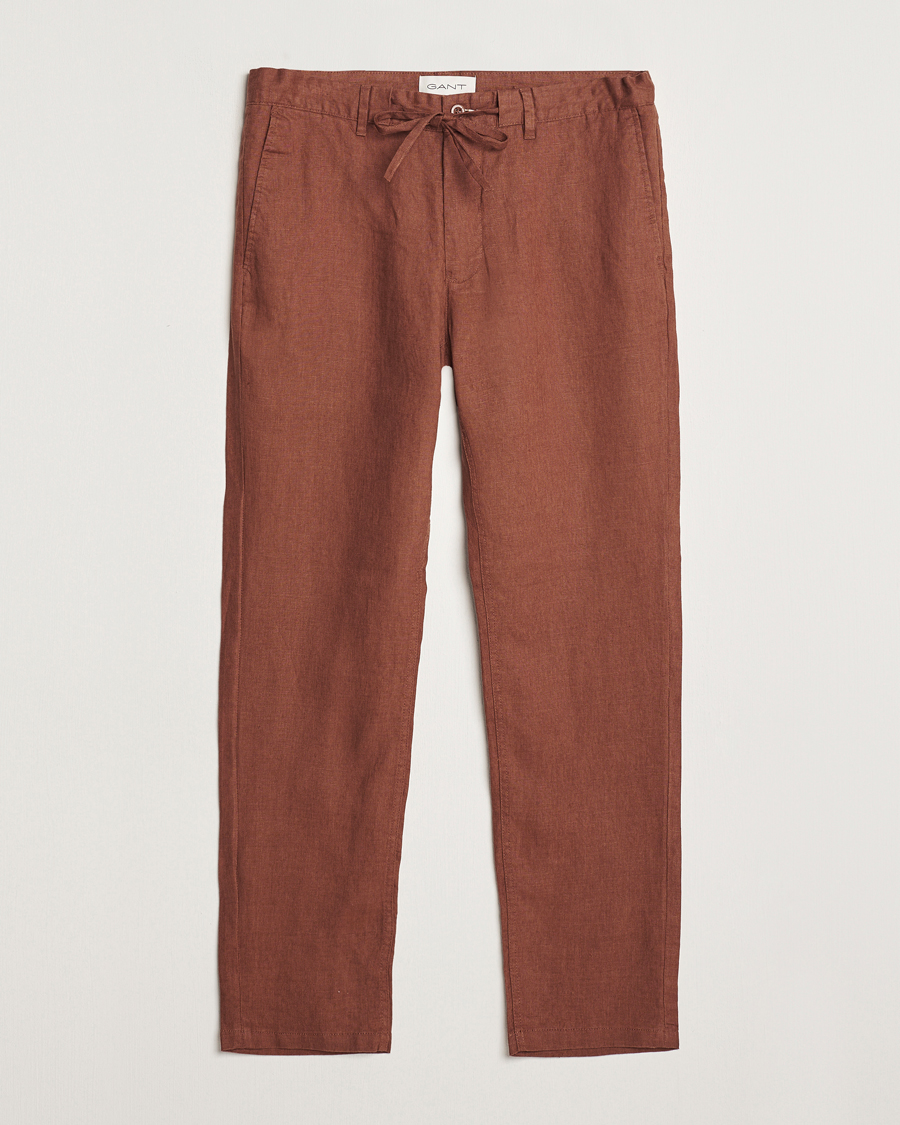 Herr | Byxor | GANT | Relaxed Linen Drawstring Pants Cognac Brown