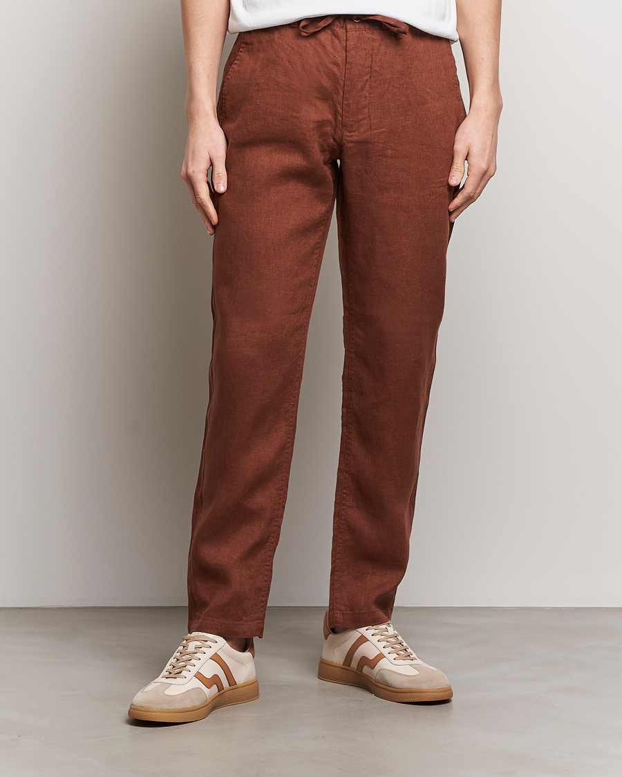 Herr | Kläder | GANT | Relaxed Linen Drawstring Pants Cognac Brown