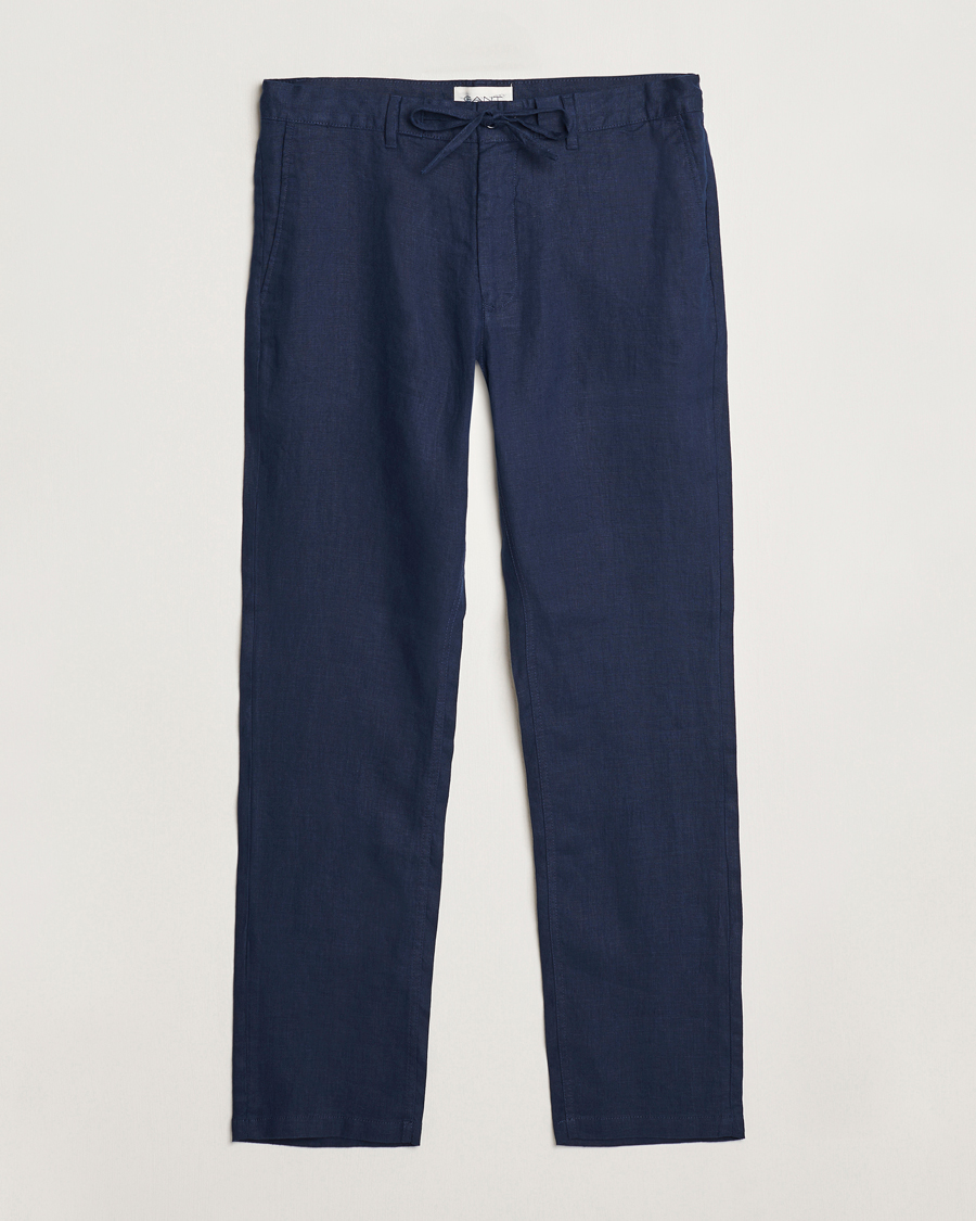 Herr | Byxor | GANT | Relaxed Linen Drawstring Pants Marine