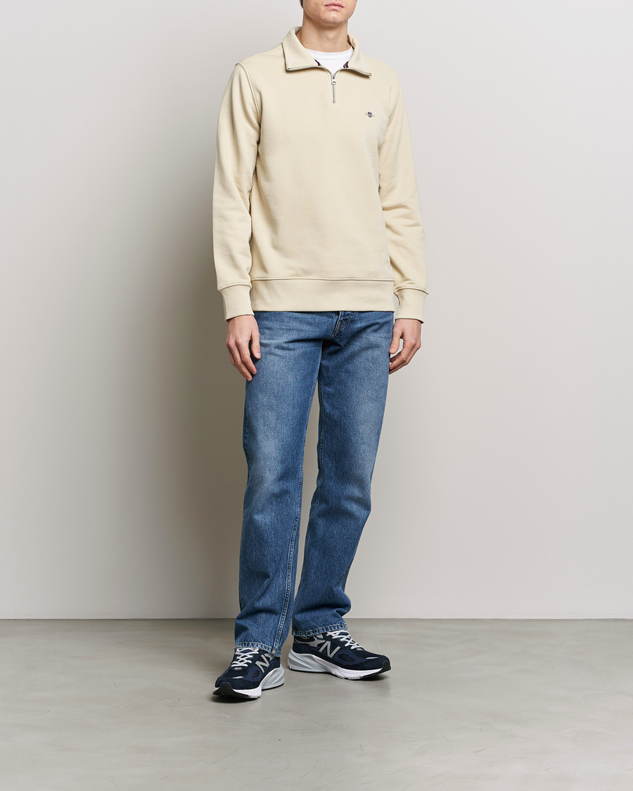 Herr | Tröjor | GANT | Original Shield Half Zip Sweater Silky Beige