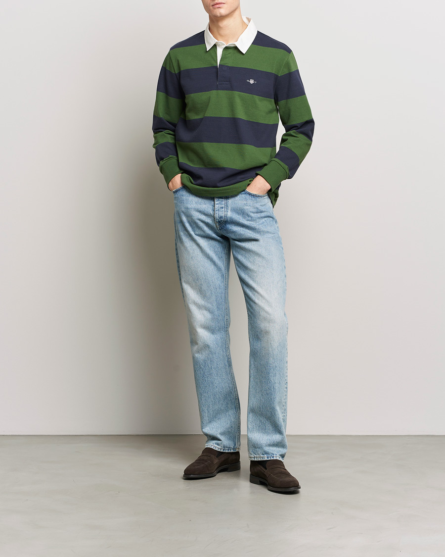 Herr | Tröjor | GANT | Barstriped Rugger Pine Green/Navy