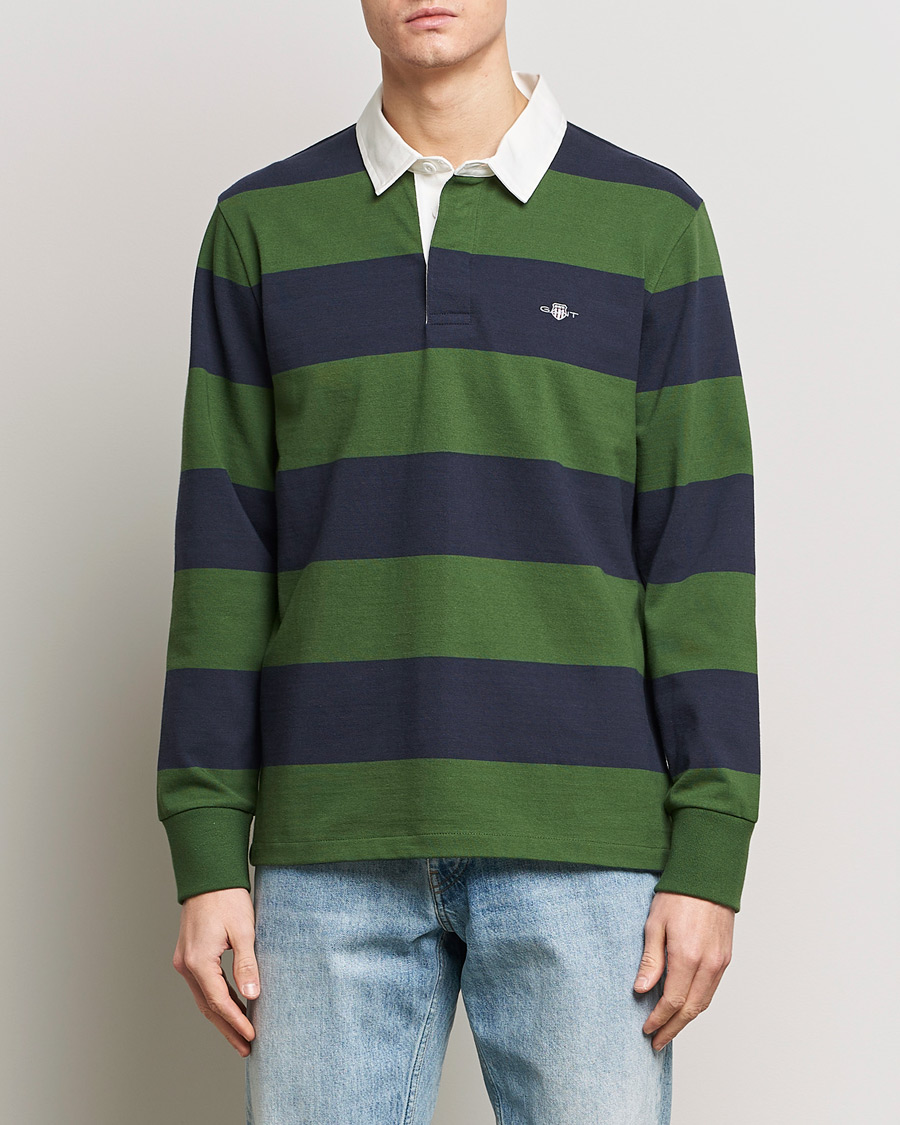 Herr | Rugbytröjor | GANT | Barstriped Rugger Pine Green/Navy