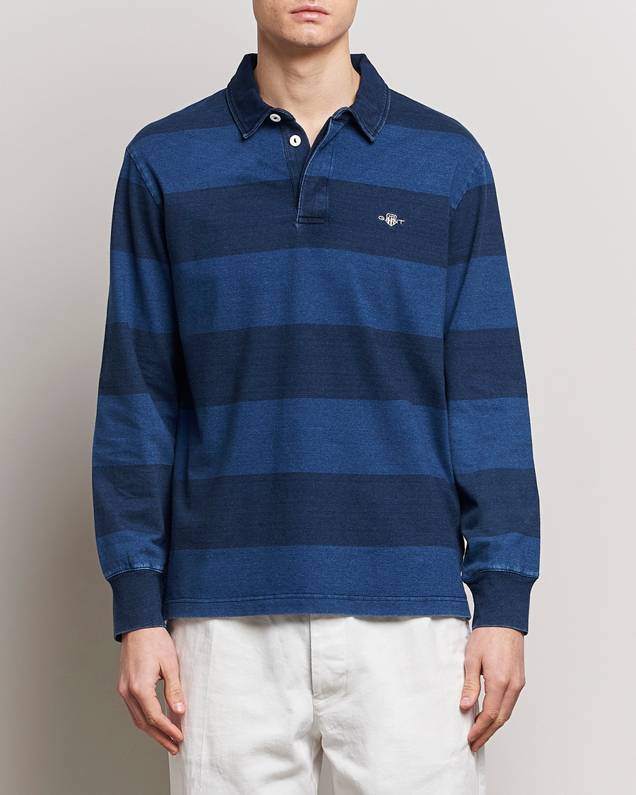 Herr | Rugbytröjor | GANT | Barstriped Rugger Navy/Indigo