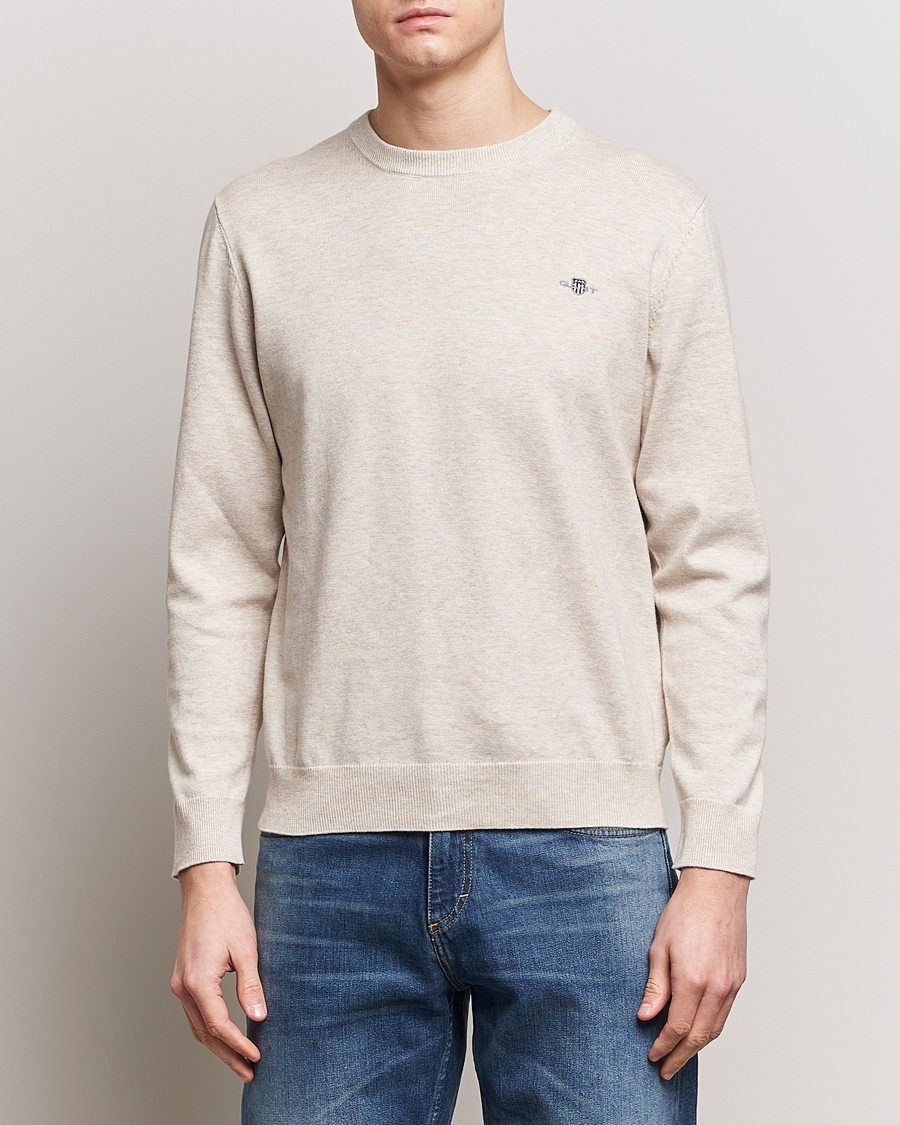 Herr | Tröjor | GANT | Classic Cotton Crew Neck Light Beige Melange